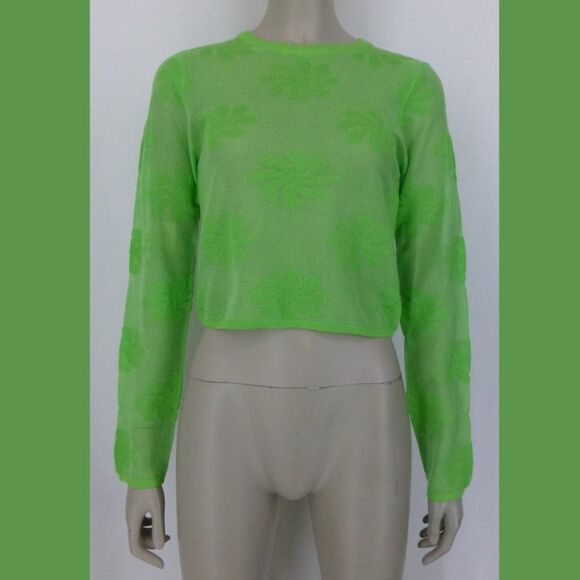 NWT Zara Long Sleeves Green Sheer Floral Top - Picture 2 of 11